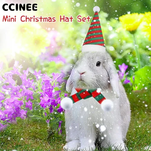 Vista 6 de CCINEE Juego de 12 bufandas de gorro de pollo para mascotas, mini sombrero de Papá Noel, bufanda de Navidad con correa ajustable para la barbilla