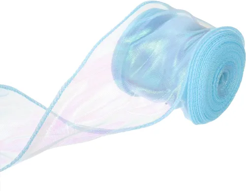 Vista 69 de MECCANIXITY Cinta de Organza Transparente con Alambre Brillante de 1 1/2" de Ancho, Cintas de Gasa Iridiscente con Brillo Pastel, 10 Yardas, Morado