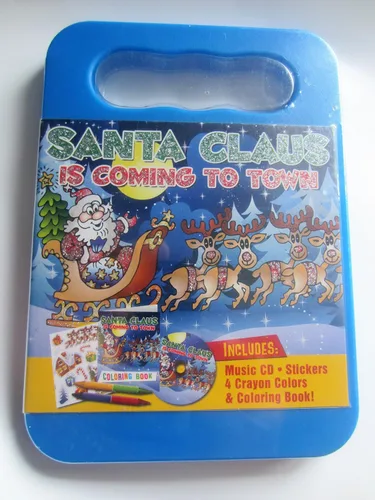SANTA CLAUS IS COMING TO TOWN Activity Kit with Carrying Case, Stickers, Crayons and Coloring Book