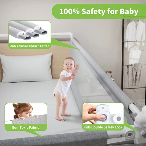 Vista 4 de yulongtengfei Barandilla de cama de 3 piezas de tamaño individual para niños pequeños, protector de riel ajustable para cama de bebé, riel