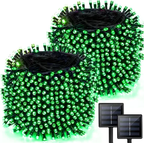 Vista 12 de Albelt - Paquete de 2 tiras de luces solares LED de 85 pies, 480 luces LED para exteriores, cable verde impermeable, 8 modos de iluminación, luces