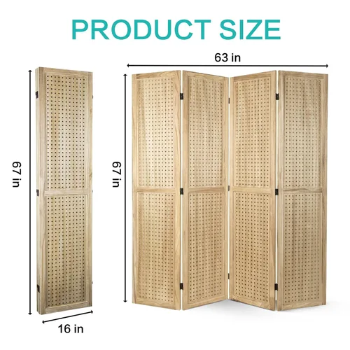 Vista 9 de Babion Pantalla de tablero de clavijas de 4 paneles, divisor de habitación, soporte de pantalla de privacidad plegable independiente