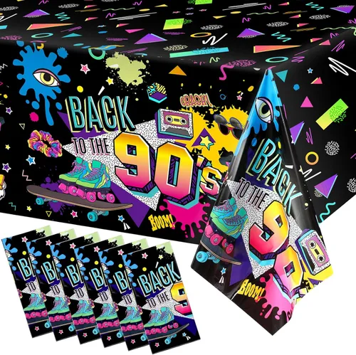 Vista 9 de Tegeme 1 Pcs 90s Plastic Party Table Cover Back to the 90's Tablecloth 90s Birthday Party Decoration the 90's Hip Hop Supplies Throwback Birthday