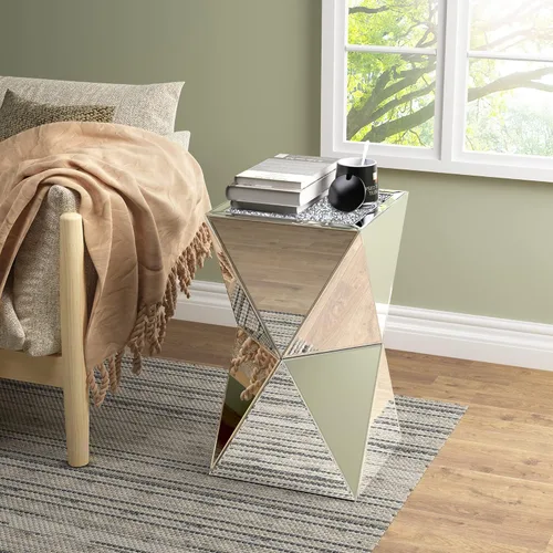 Vista 7 de ENENE Mesa auxiliar decorativa de cristal para sala de estar, espacios pequeños, mesa auxiliar moderna con pedestal para dormitorio, oficina