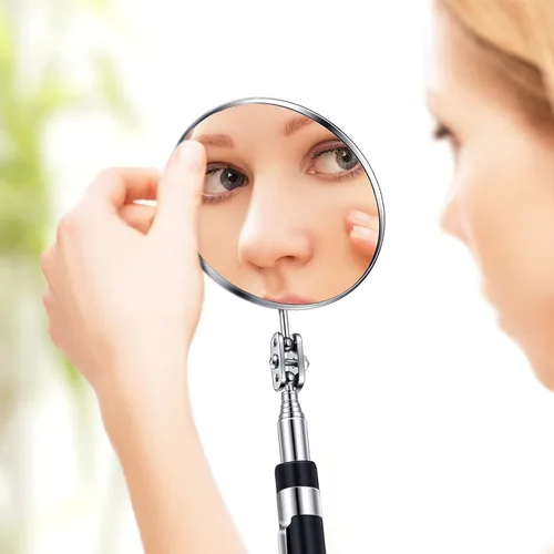 Vista 5 de 5 piezas de juego de espejos de inspección telescópicos redondos de acero inoxidable con rotación de 360 grados, herramienta de inspección ajustable