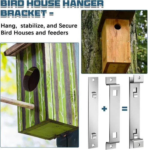 Vista 5 de Blulu 2 juegos de soporte de montaje estable de acero galvanizado a prueba de óxido para asegurar casas de pájaros, cajas de anidación, comederos