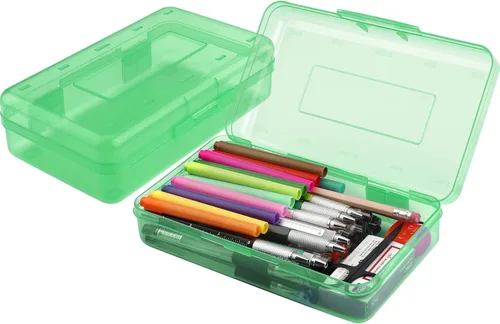 Vista 10 de Caja de lápices, estuche de plástico transparente, 1 paquete de estuche rígido de gran capacidad, caja de lápices transparente con tapa hermética