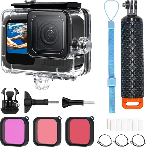 Vista 11 de OKFUN Funda protectora de buceo impermeable para Go Pro Hero 4K, 196 pies/196.9 ft, carcasa duradera para buceo subacuático, esnórquel, surf