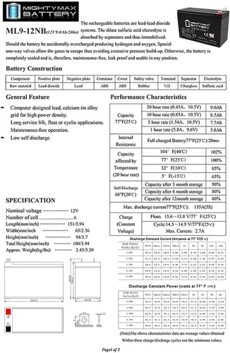 Vista 6 de Mighty Max Battery Reemplazo de batería de 12V 9AH para generadores portátiles Generac XG8000