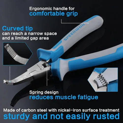 Vista 3 de SPEEDWOX - Alicates de anillo de bloqueo especiales de 8" con puntas de mandíbula dobladas con agujero, alicates de retención de clip en C, alicates
