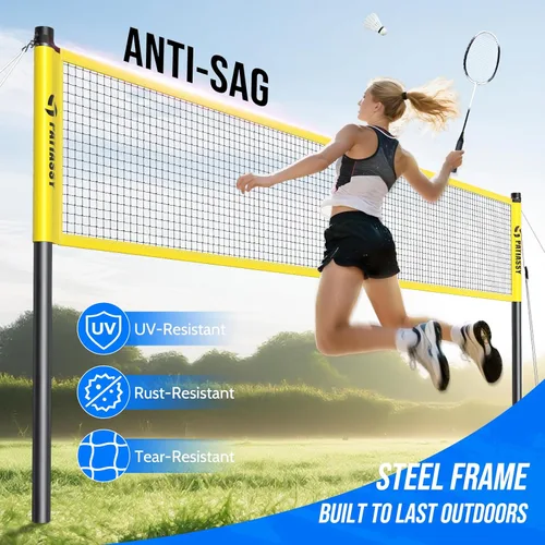 Vista 4 de Badminton Set for Backyard, Outdoor Badminton Net with Anti-Sag Design, 4 Professional Badminton Rackets, 4 Shuttlecocks and Carry Bag for Lawn or