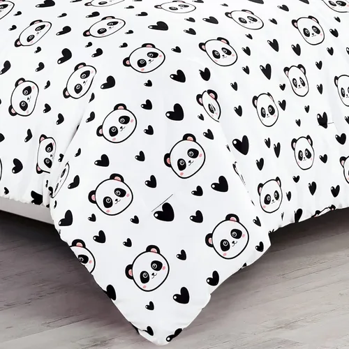 Vista 3 de Chezmoi Collection Juego de ropa de cama de 3 piezas para niñas, color blanco y negro, tamaño individual, juego de edredón de microfibra