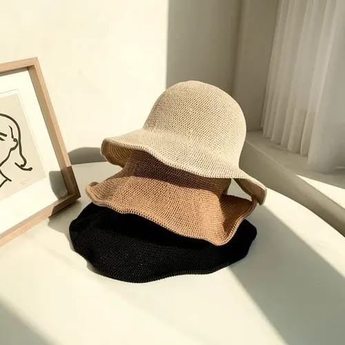 Vista 3 de Sombrero de playa de verano de ala ancha con protector solar de paja sombrero de verano transpirable sombrero plegable al aire libre