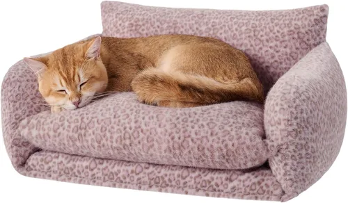 Vista 24 de Hollypet Cama para gatos, mullida, multifuncional, de doble capa, suave para mascotas, sofá ortopédico para gatos y perros pequeños, color beige