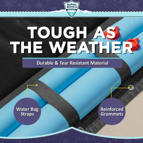 Vista 5 de Buffalo Blizzard Funda de invierno de lujo para piscinas rectangulares enterradas o sobre el suelo de 12 x 24 pies Reversible azul/negro
