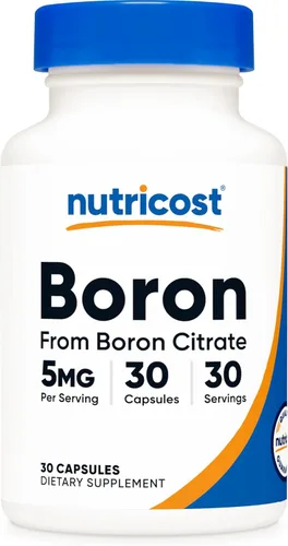 Nutricost Cápsulas de boro de 5 mg, 30 cápsulas vegetarianas, sin gluten y sin OMG