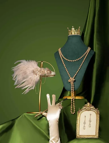 Vista 2 de Zivyes - Accesorios de la década de 1920, diadema, collar, guantes, boquilla para cigarrillo, solapa, disfraz, accesorios, juego para mujer