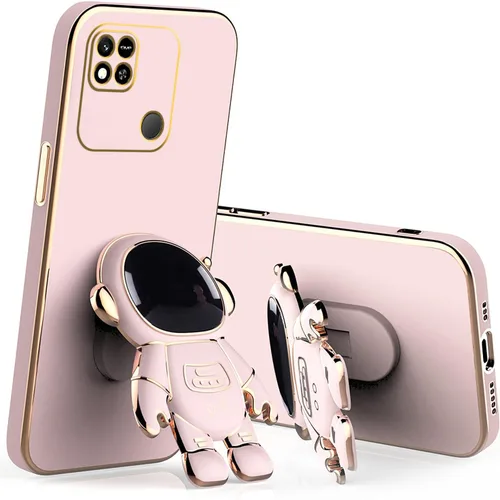 Vista 8 de Compatible con Redmi 10A Funda con soporte de dibujos animados de astronauta creativo chapado rosa, para Xiaomi Redmi 10A, funda de teléfono de Negro