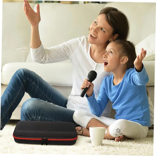 Vista 6 de Vaguelly Bolsa de micrófono dual: bolsa de almacenamiento portátil de mano, con exterior de carcasa dura de EVA e interior acolchado de esponja