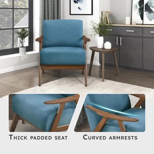 Vista 5 de Lexicon Silla de Acento Moderna de Mediados de Siglo con Marco de Madera Sólida en Acabado de Nogal, Sillón de Descanso con Brazos Tapizado