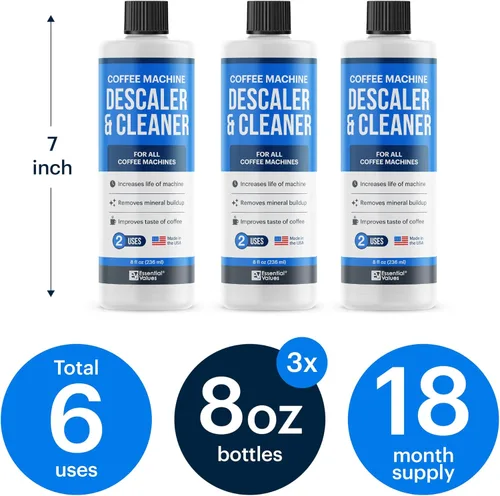 Vista 4 de Solución descalcificadora universal para cafeteras, de la marca Essential Values, para Keurig, Delonghi, Nespresso y todas las cafeteras de espresso