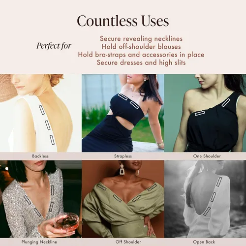 Vista 6 de Bare Babe Cinta de ropa de moda de doble cara, cinta transparente para ropa, cuerpo y todos los tonos de piel (50 tiras), Transparente