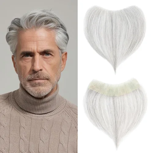 Vista 12 de Extensión frontal de cabello rubio claro para hombres, extensión de cabello lacio con pérdida de línea de cabello humano con cinta adhesiva