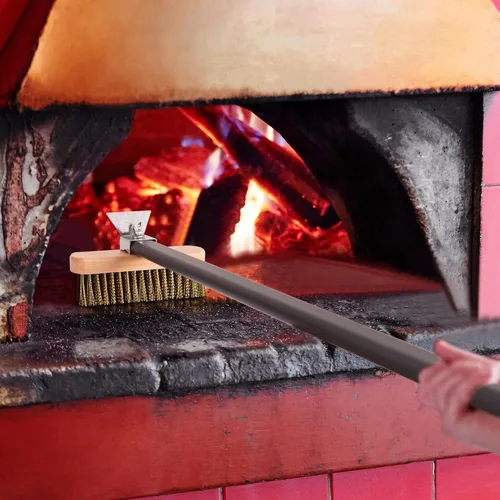 Vista 6 de Pela de torneado de pizza de 9 pulgadas, cepillo perforado para pizza, rastrillo de cenizas, 4 piezas, horno de pizza comercial de leña, kit