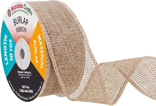 Vista 61 de Mandala Crafts Cinta de arpillera amarilla con alambre para corona, cinta de arpillera amarilla de yute natural rústico de 2 pulgadas de ancho, 10