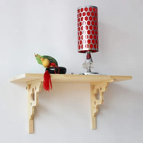 Vista 6 de Creativos soportes de estante triangulares de madera maciza en forma de corazón sin pintar, soportes de estante ocultos para montaje en pared