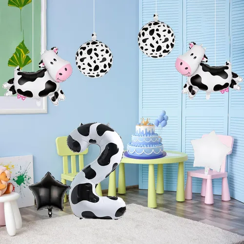 Vista 7 de 7 globos de papel de aluminio de vaca, globos de aluminio Mylar de vaca, 2ª vaca, suministros de fiesta temática de animales de granja, baby shower
