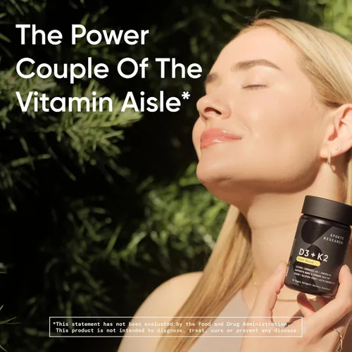 Vista 6 de Sports Research® Vitamina D3 + K2 con aceite de coco, vitamina D vegana 5000iu y vitamina K Mk7 de 100 mcg para apoyo óseo e inmunológico