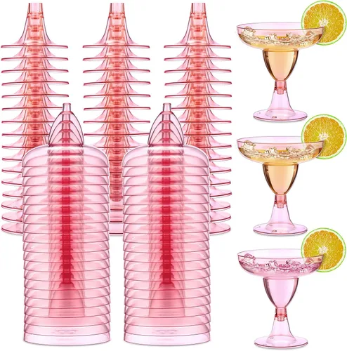 Vista 7 de Zopeal 100 vasos de Martini de plástico de 5 onzas desechables con purpurina, copas de champán con tallo Margarita Cupé para boda, despedida