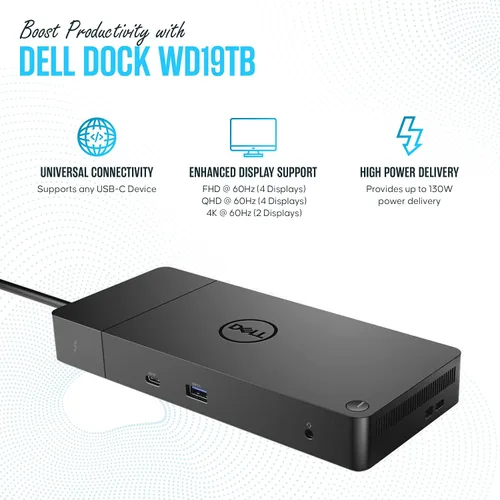 Vista 3 de Dell WD19TB Thunderbolt Dock - Estación de acoplamiento Dell Dual Monitor