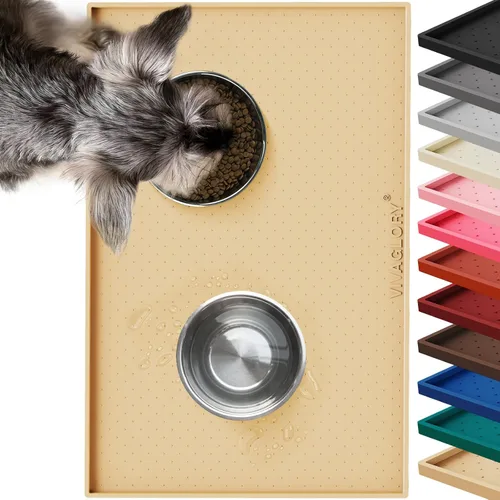 Vivaglory - Tapete para comida de mascotas grande 24 (largo) x 16 (ancho) pulgadas o pequeño de 19 (largo) x 12 (ancho) pulgadas, impermeable,