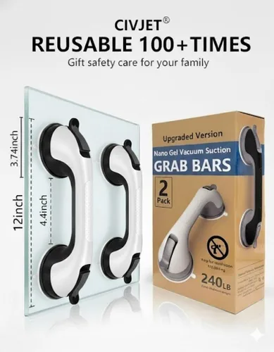 Vista 9 de Barras de agarre para bañeras y duchas, mango de ducha para discapacitados de seguridad con indicadores, barra de agarre con ventosa para silla