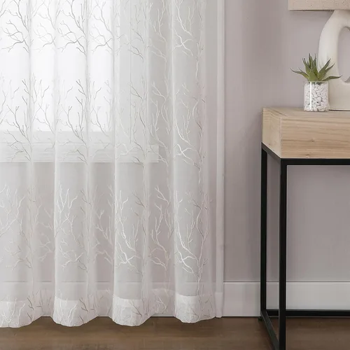Vista 6 de VISIONTEX Juego de 2 paneles de cortinas traslúcidas blancas de 63 pulgadas de largo, con bordado de coral beige, bolsillo para barra, cortinas