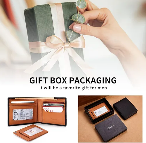 Vista 3 de Silm Leather Wallet for Men RFID Blocking Bifold Larger Capacity with (12+6) Slots Credit Card Holder with Gift Box