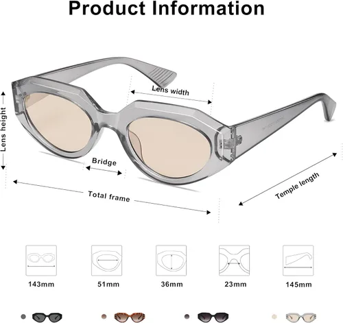 Vista 4 de SOJOS Polygon - Lentes de sol ovalados para mujer, marco grueso, retro, clásico, a la moda, gafas de sol de suela SJ2240