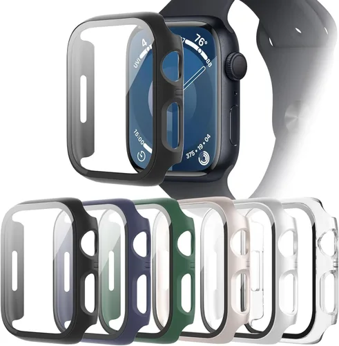 Vista 10 de Paquete de 6 fundas con protector de pantalla de cristal templado compatibles con Apple Watch Series SE, 6, 5, 4, cubierta protectora dura