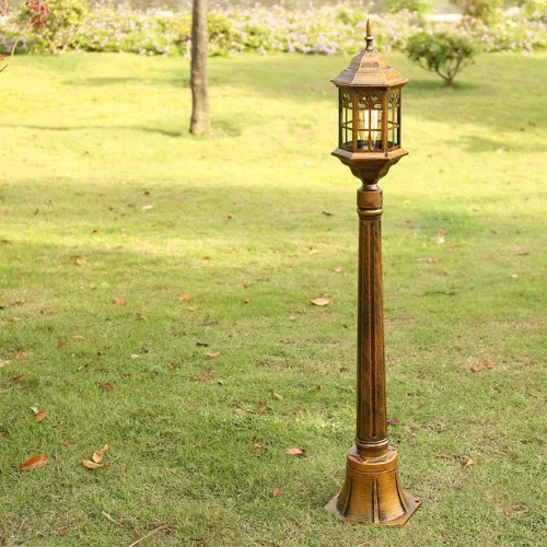 Vista 3 de Luces de poste al aire libre, IP23 impermeable lámpara de pie de metal vidrio pantalla césped luz villa paisaje comunidad jardín patio pasillo