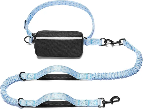 Vista 10 de iYoShop Correa de perro manos libres con bolsa con cierre, dobles asas acolchadas y elástica duradera para caminar, trotar y correr con tu perro