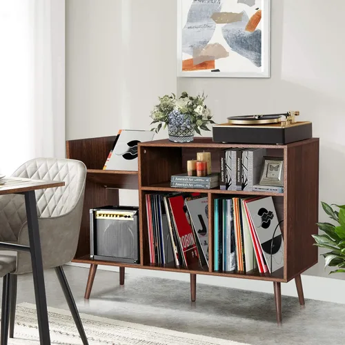 Vista 8 de Soporte para tocadiscos moderno, soporte para tocadiscos de vinilo, soporte grande para tocadiscos con almacenamiento, soporte para tocadiscos