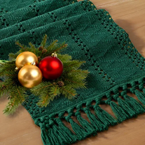 Vista 12 de Socomi Camino de mesa bohemio para Pascua, primavera, granja, rústico, comedor, cocina, centro de mesa, decoración pequeña de macramé, algodón