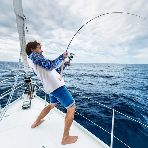 Vista 5 de Palmyth Camiseta de pesca para hombre, manga larga, protección solar, protección UV UPF 50+ camisetas con bolsillo