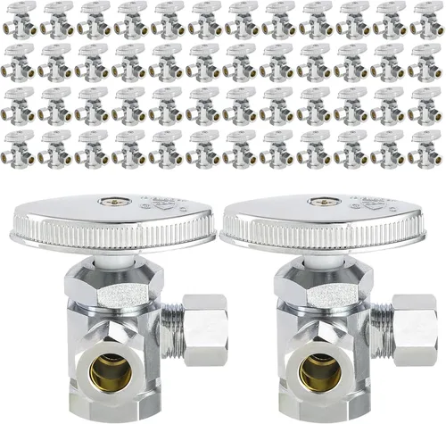 Vista 24 de EFIELD Válvula de parada de ángulo de giro múltiple con salida de compresión doble, 1/2 "NOM (5/8" OD) x (3/8 pulgadas x 3/8 pulgadas) cromo