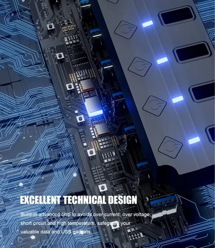 Vista 6 de Concentrador USB 3.0, concentrador USB Eanetf de 7 puertos con interruptores LED individuales de encendido/apagado y cable largo extendido