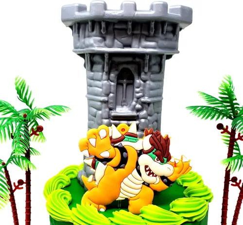 Vista 5 de Mario Cake Topper con Mario, Bowser y accesorios decorativos (diseño único)