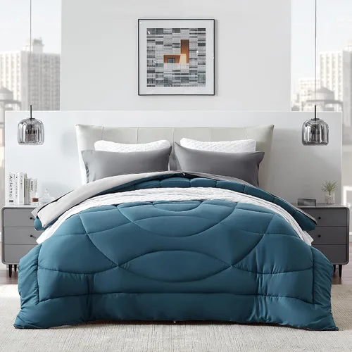 SLEEP ZONE Edredón Queen con inserto para edredón, edredón reversible alternativo al plumón, edredón ligero, suave y transpirable para todas las