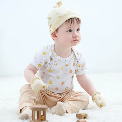 Vista 3 de Conjunto de gorros y calcetines para bebé recién nacido, gorro de algodón para niños y niñas de 0 a 6 meses